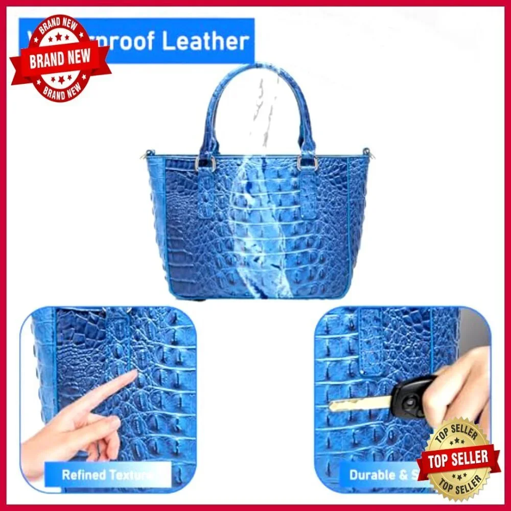 Crocodile Embossed Leather Tote Satchel Purse with Adjustable Crossbody Strap